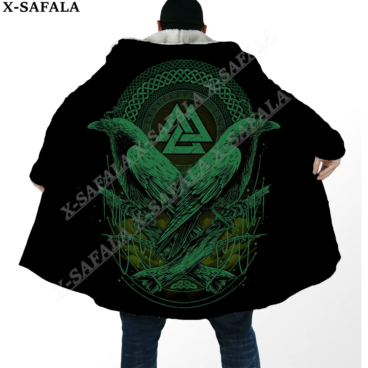 Symbol Viking Tattoo Raven Odin Overcoat Coat 3D Print Thick Warm Hooded Cloak  Men Windproof Fleece Unisex Casual-21