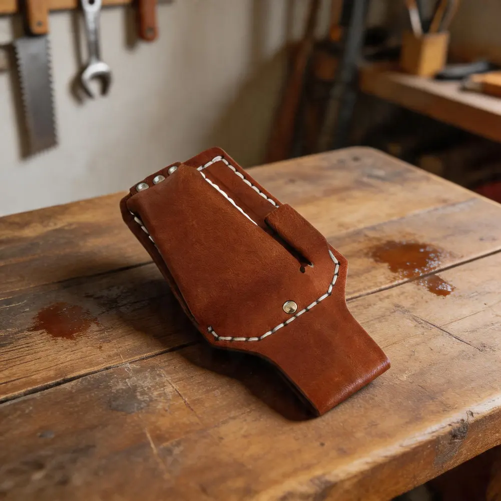 Rugged Cowhide Leather Tool Case Featuring Reinforced Rivets And Dual Pocket Layout For Workshop And Field Use
