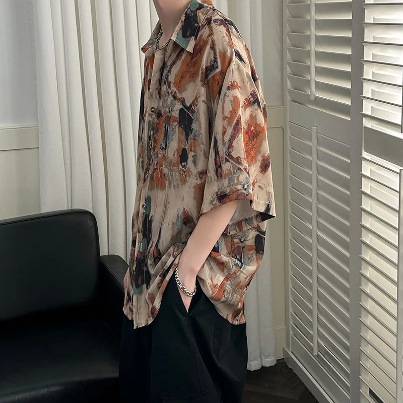 

Stylish Floral Hawaiian Shirt Men's Lightweight Short Sleeve Vintage Loose Shirt for Summer Fashion