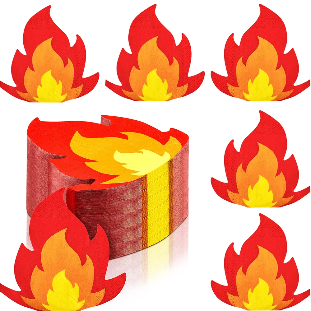 16/32Pcs Fire Napkins Flame Shaped Napkins for Firefighter Theme Fire Truck Birthday Fireman Pentecost Party Disposable Supplies