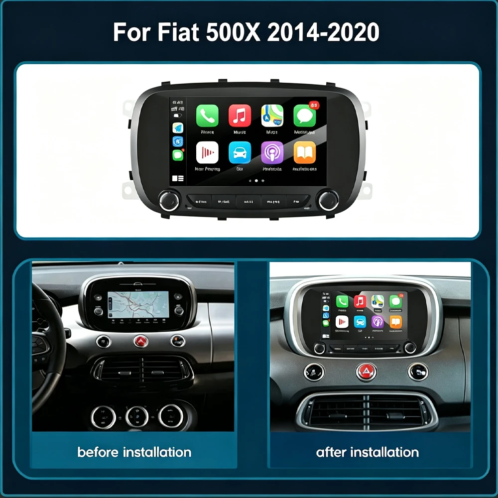 7 Inch For Fiat 500X 2014-2020 Android 16 Auto Car Radio Navigation GPS Multimedia Video Player Tools BT DSP Carplay 4G WIFI