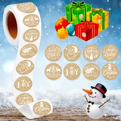 500Pcs/Roll kraft Paper Christmas Themed Gift Sealing Sticker 2.5cm/1.0in DlY Holiday Decoration Label Perfect For Adorning Gift