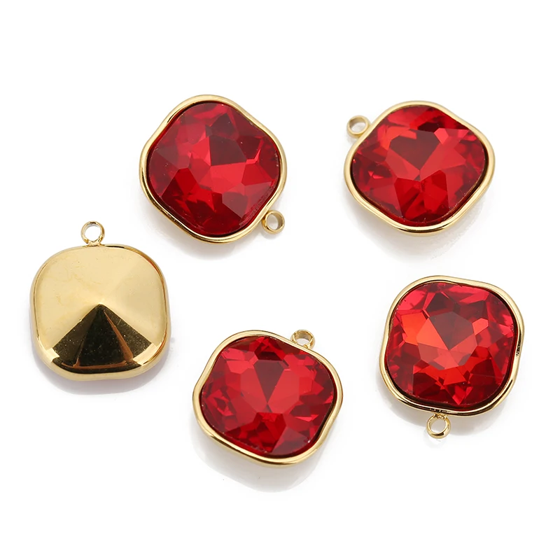 5 개/몫 스테인레스 스틸 스퀘어 펜던트 직사각형면 처리 된 유리 크리스탈 매력 팔찌 귀걸이 목걸이 쥬얼리 만들기