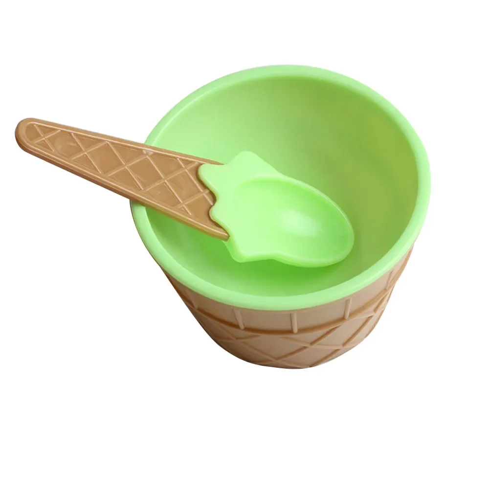 New 1Set Kids Ice Cream Bowl Spoon Set Durable Children Gifts Lovely Dessert Bowl DIY Ice Cream Tools icecream bowl+spoon