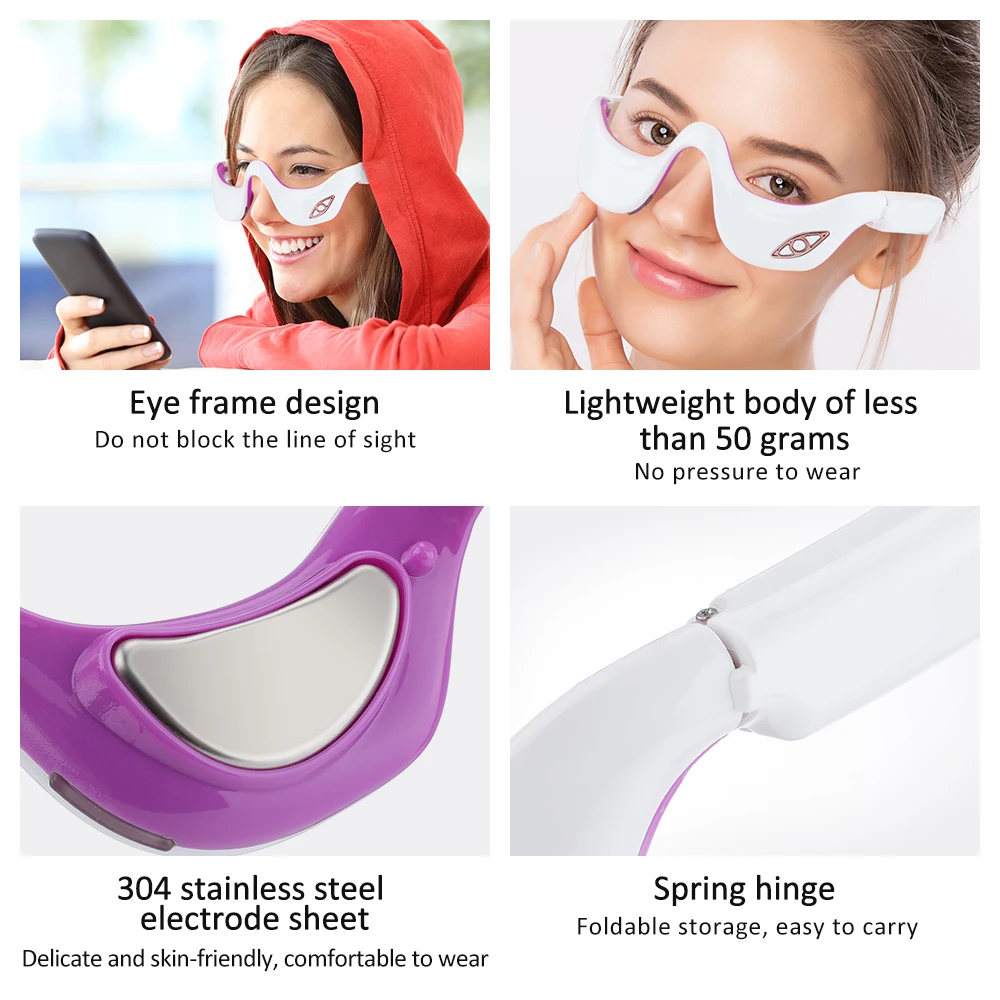 EMS Eye Beauty Massager LED Photon Therapy Anti Aging Vibration Massage Device Remove Eye Wrinkle Dark Circle Relief Eye Fatigue