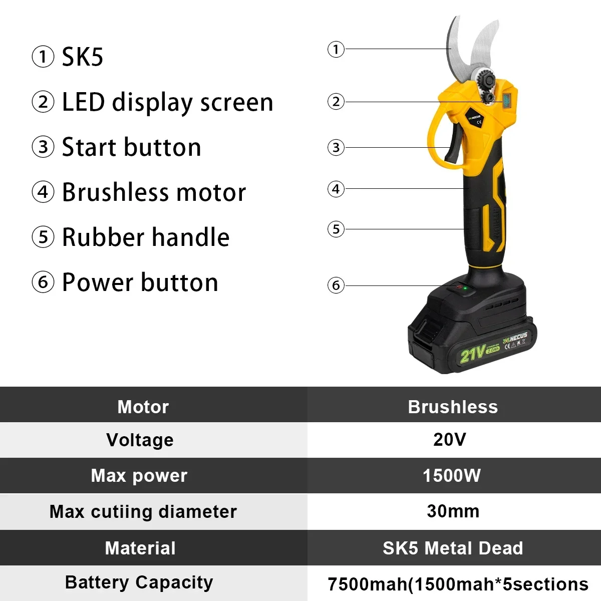 Hecus 30mm bürstenlose elektrische Gartens chere Scher schnur lose wiederauf ladbare Schere Gartens chere Werkzeug für Makita 18V Batterie