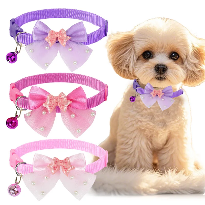 3pcs/set Adjustable Pet Bow Tie Collar with Bell Soft Cat Do