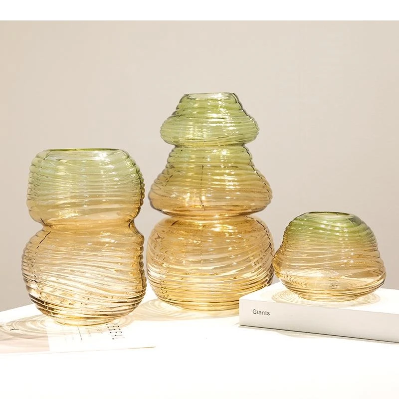Gradient Colorful Glass Vase Hydroponic Flower Pots Decorative Arrangement Desk Decoration Floral Vases Modern Decor