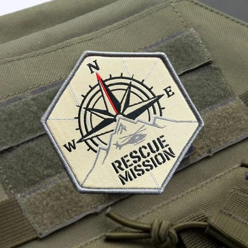 Outdoor Search Rescue Mission Tactical Patch Compass Mountain Helicopter Design Hook & Loop Morale Badge Outdoor Gear Applique