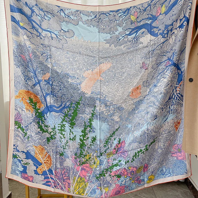 

140cm Silk Scarf Luxury Designer Women Square Large Bandanas Hand Rolled Shawls Foulard Luxury Head Hair Accessories