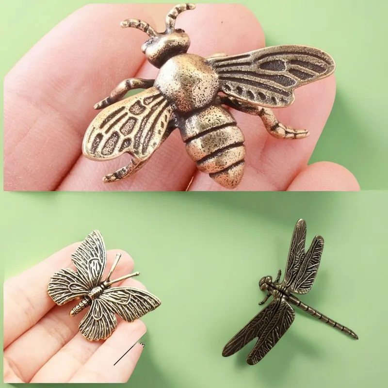 Schmetterling/Biene/Libelle Figur Home Decor Ornament, Insektenlandschaft, Bronzartefakt, Teeshaustier, kleines Ornament