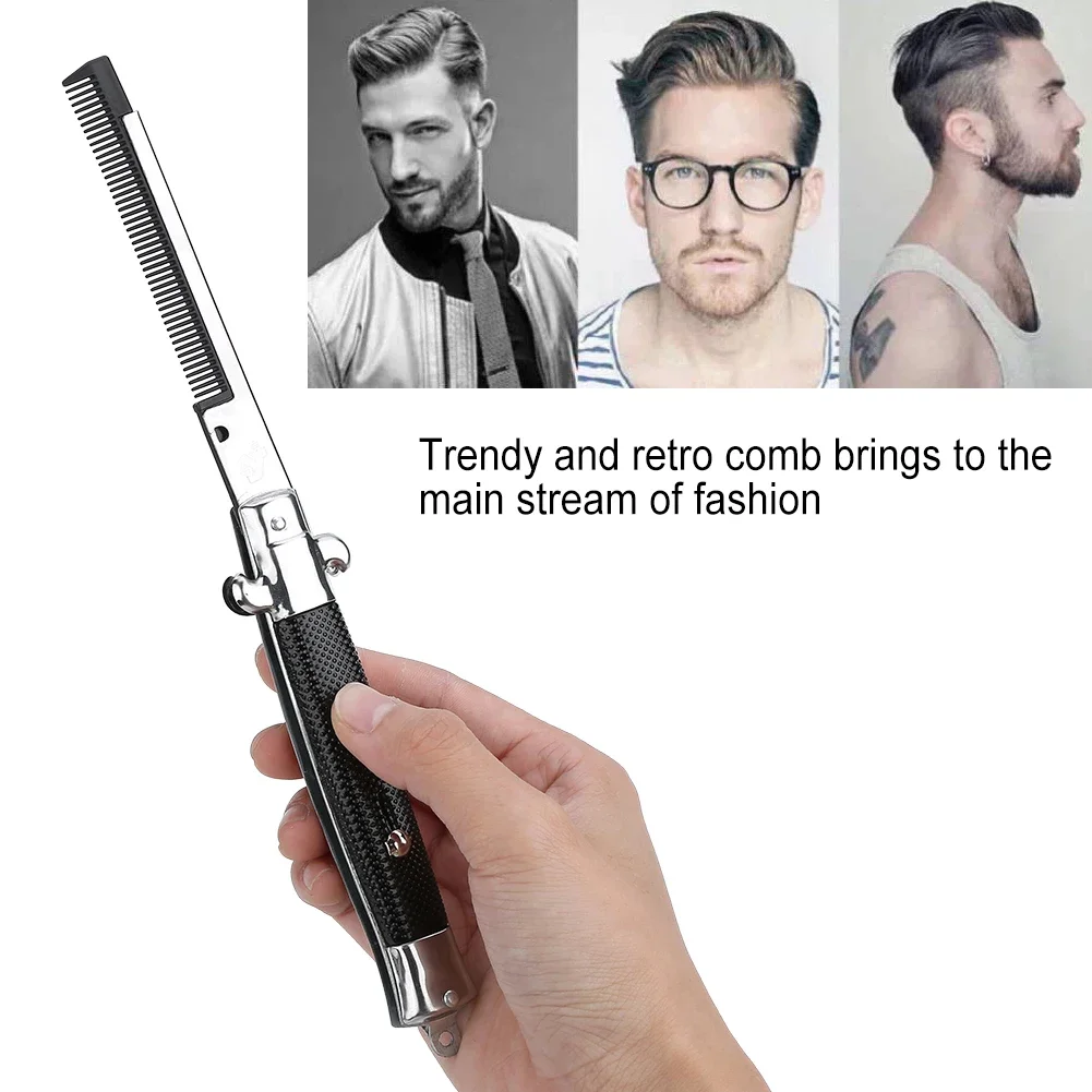 Switchblade Feder tasche tragbare Öl Haarkamm Klappmesser suchen automatische Druckknopf Bürste Kamm Friseur für Mann Styling