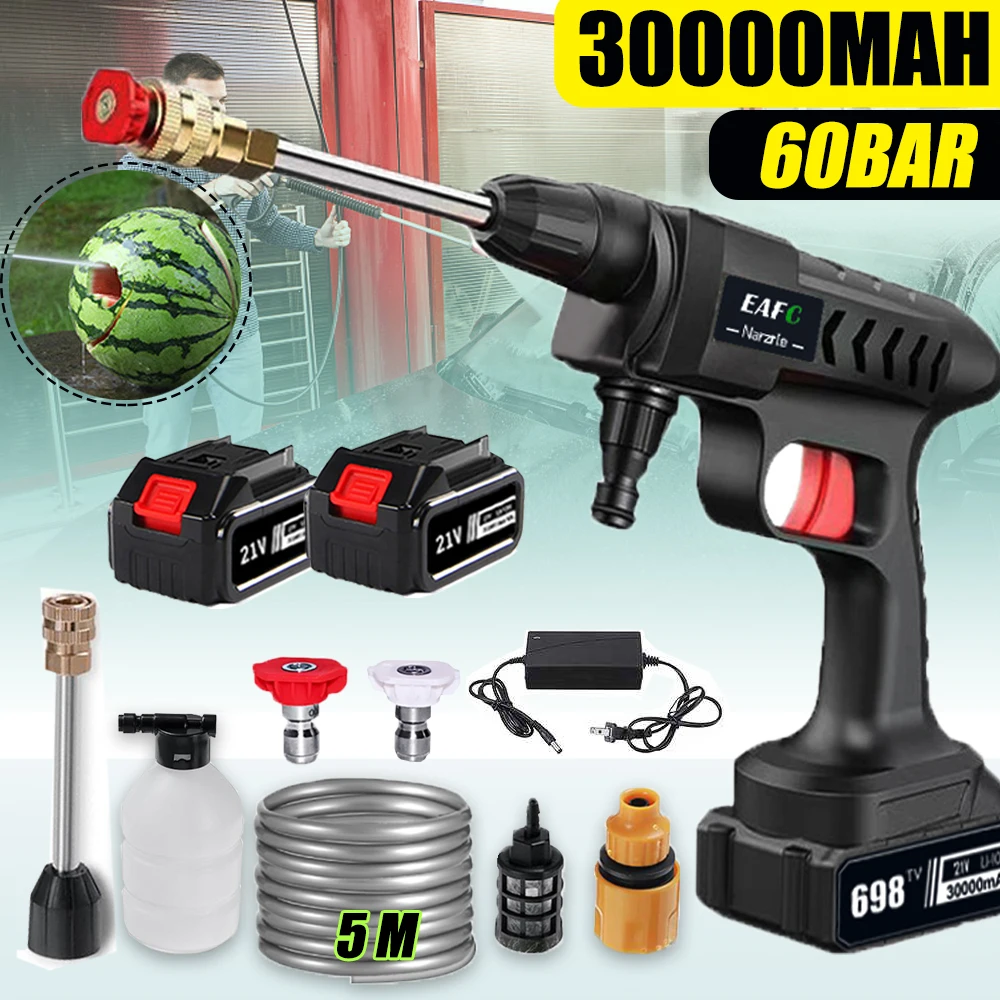 30000Mah Draadloze Hogedrukelektrische Auto Wasmachine Pistool 21V Multifunctionele Nozzle Protable Cleaner Foam Carwash Tuinspray