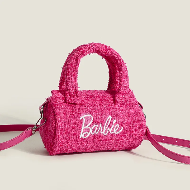 Bolso de mano con diseño de nicho de color rosa y negro para mujer, bolsa cilíndrica de estilo de fragancia, accesorios Kawaii para chica