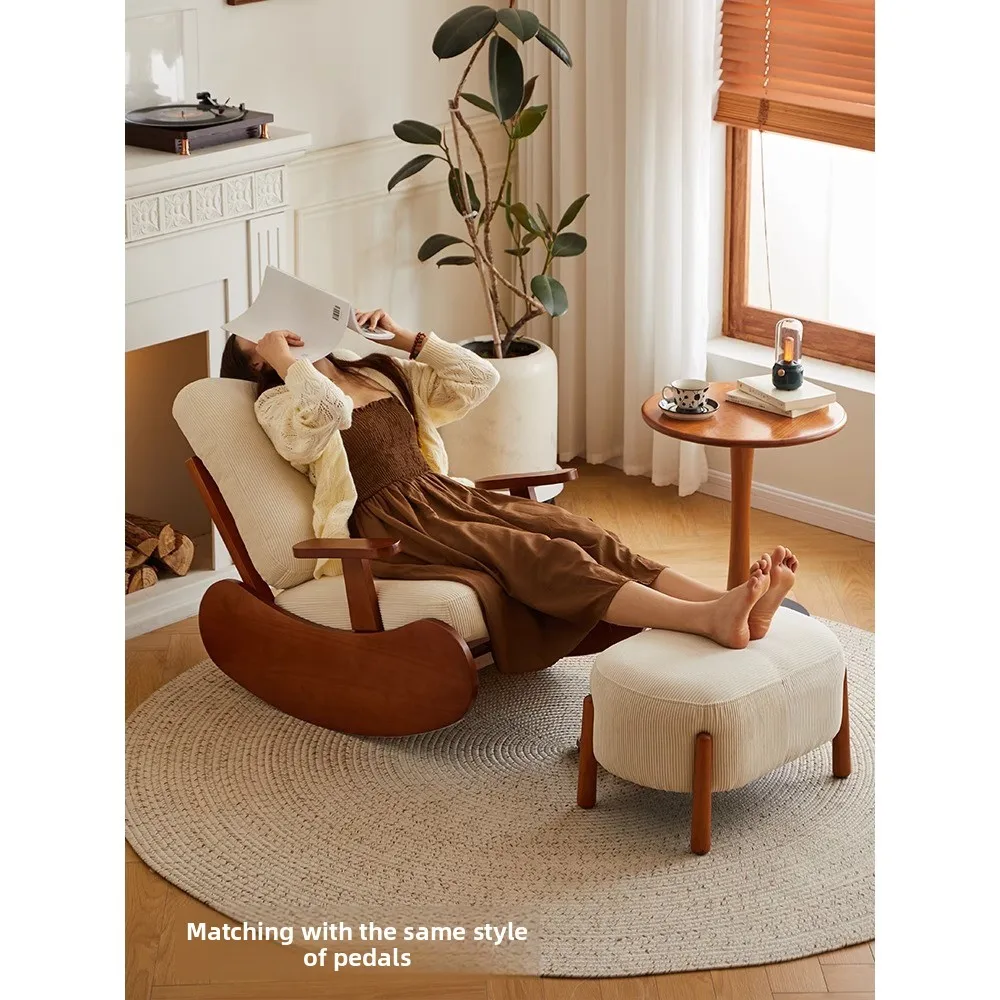 Single solid wood rocking chair  bedroom adult leisure medieval balcony removable and washable lazy sofa chair