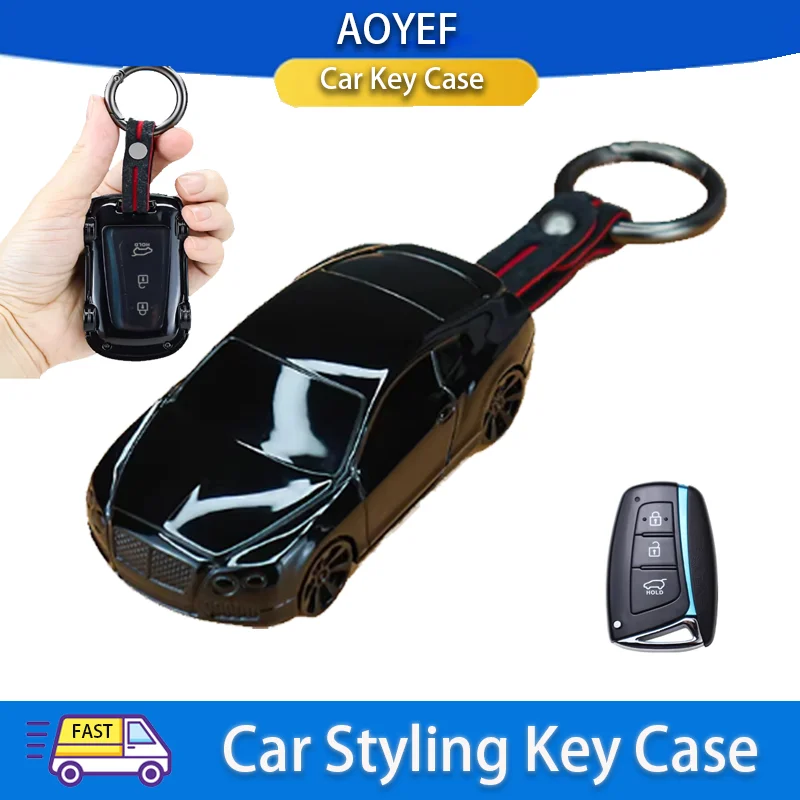 Car Shape Model for Hyundai Grandeur Sedan Genesis G80 Santa Fe Grand SantaFe IX45 Azera 3 4 Button Remote Key Case Cover Chain