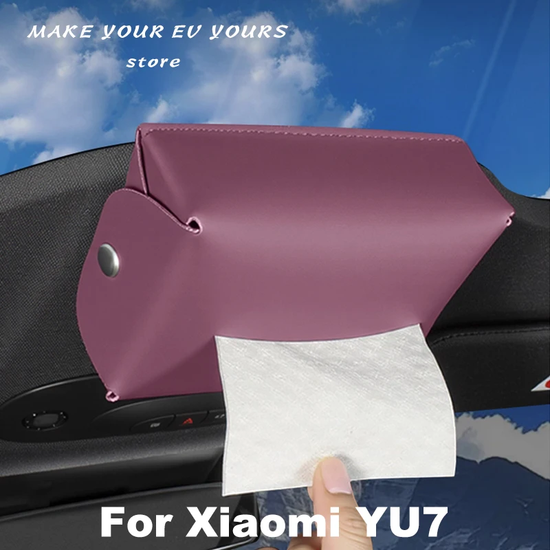 

For Xiaomi YU7 2025 2026 Car Mounted Tissue Box Suspend Hanging Roof Sunroof Storage Paper Bag Nappa Leather Accessories