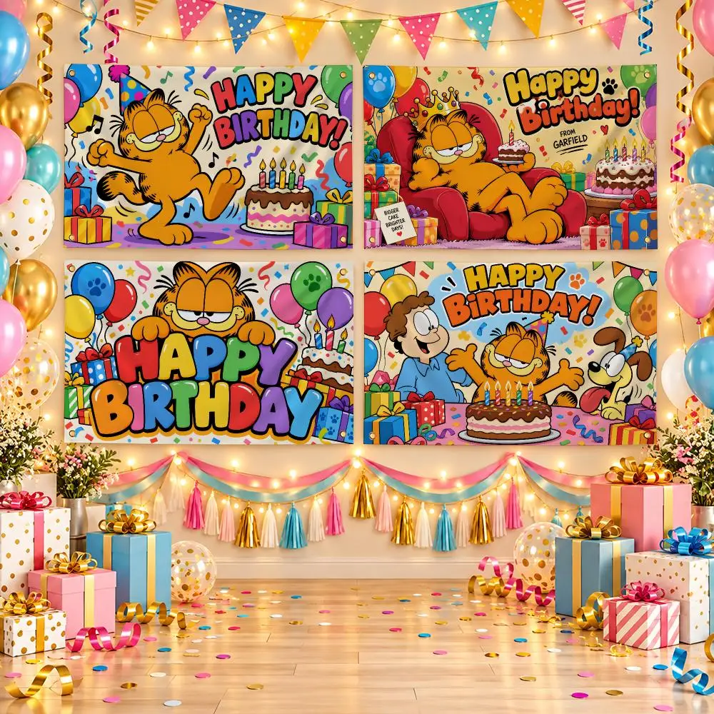 Comic Character Garfield Flags Birthday Party Flags Decorative  Banner for Outdoor Garden  Party Home Wall Hanging Decor