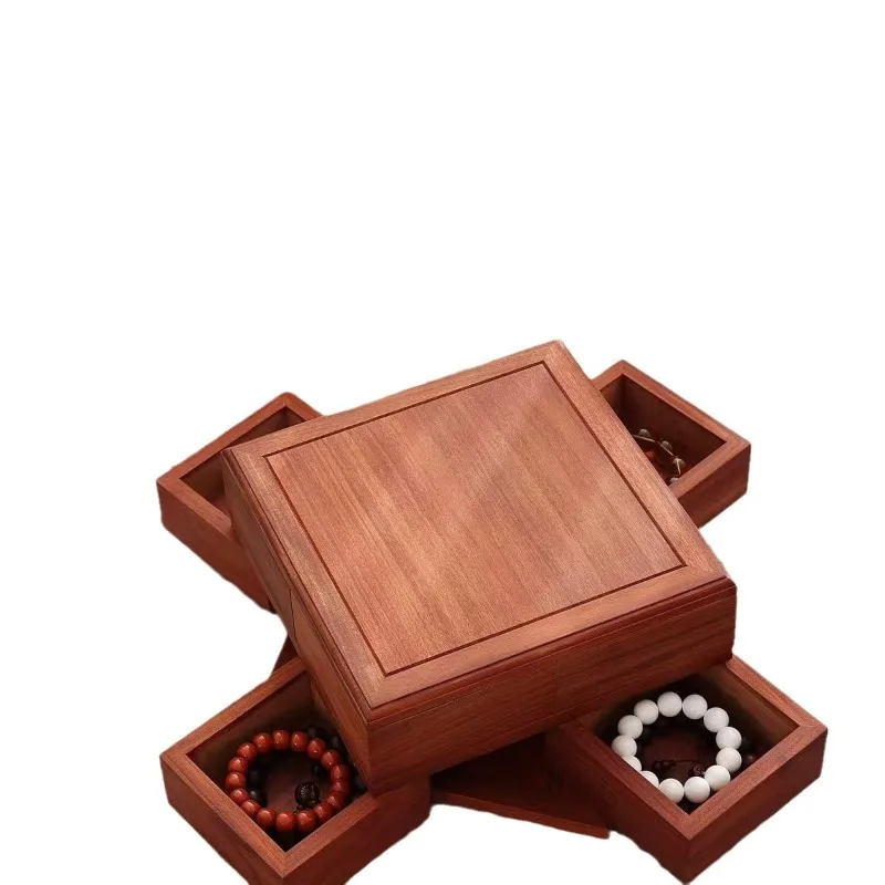 Wooden Luban rotating dried fruit box, pure solid wood rotatable home jewelry storage box