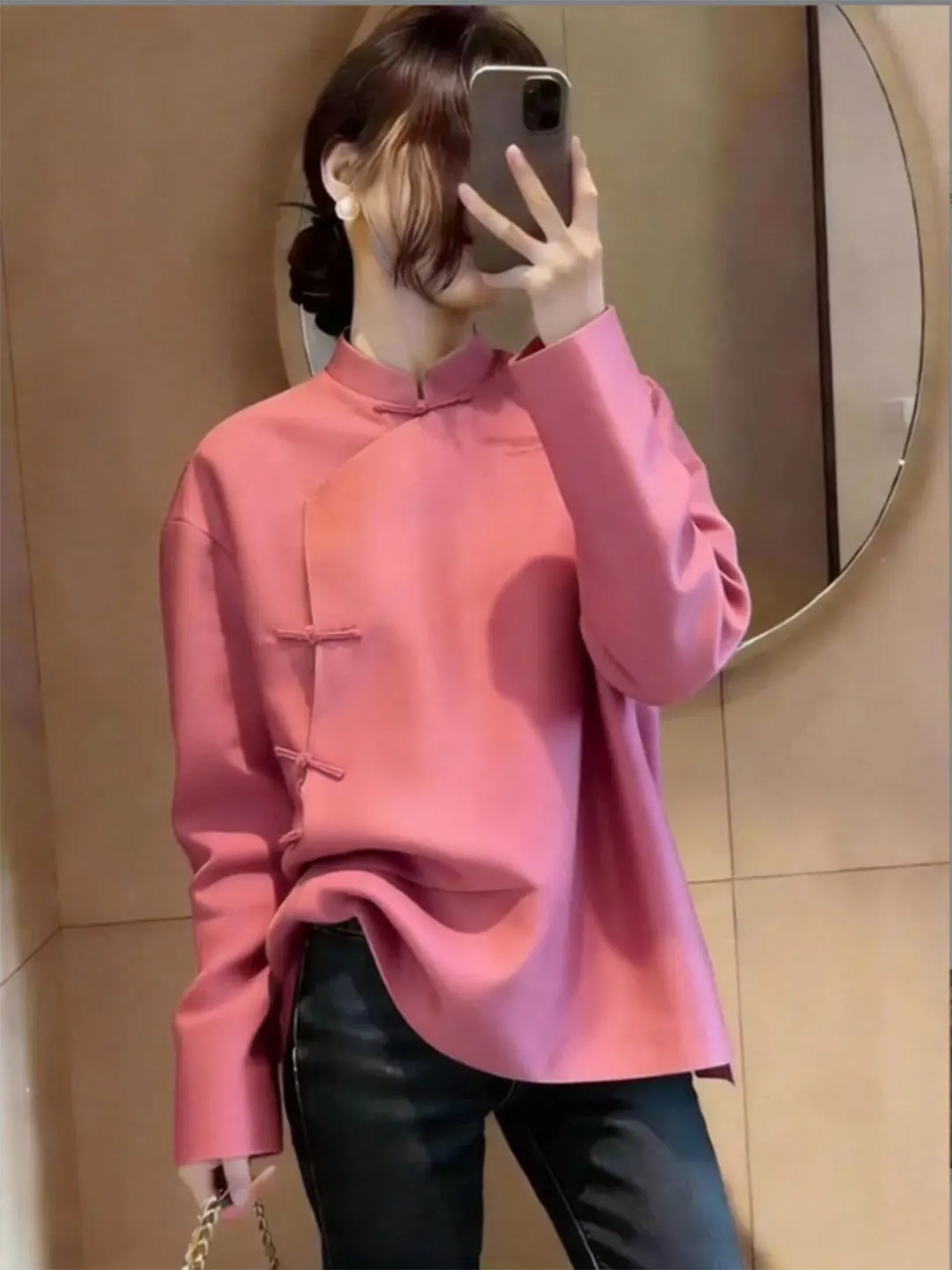 Spring 2026 Women's Long Sleeve Shirt Stand Collar Button up Slimming Commute Style Breathable Straight Cut Fashion Top