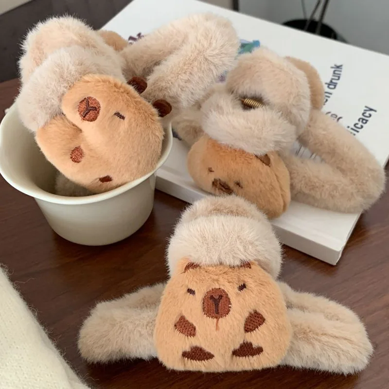 Kawaii Plush Capibara Hair Ropes Cute Hair Claw Clips Glasses Design Ponytail Scrunchies Hairpins Headdress for Women Girls