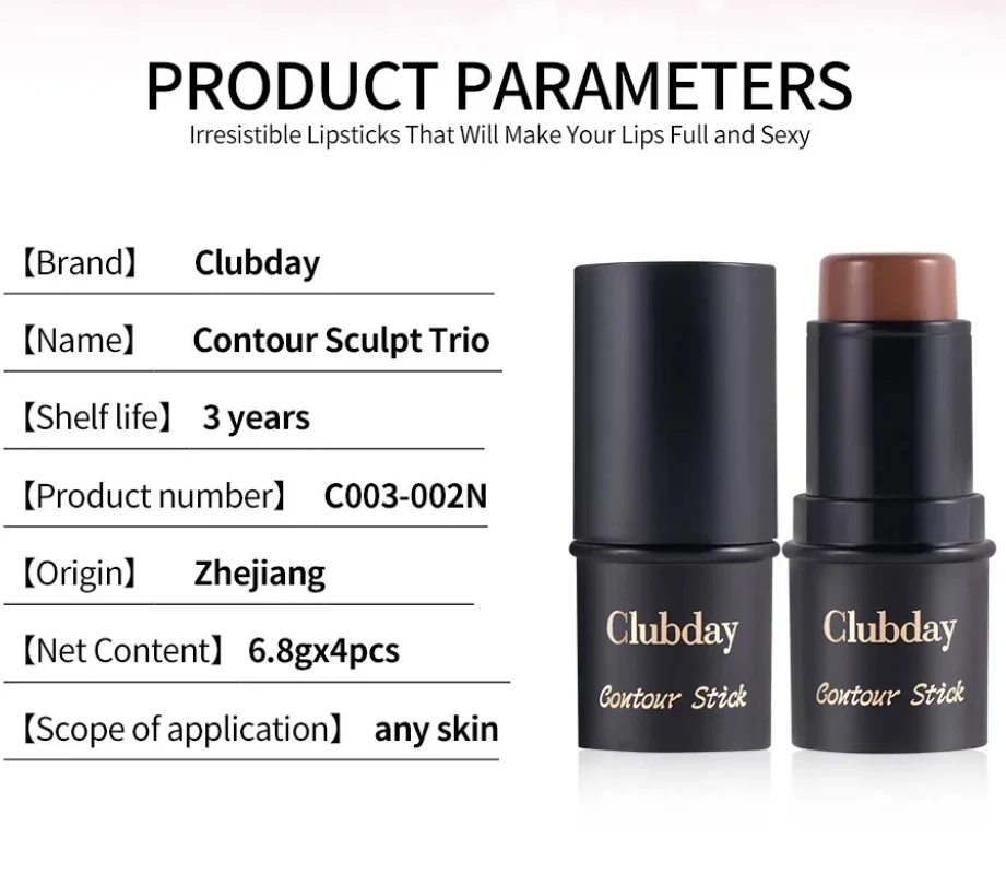 High Quality MISS ROSE 3 IN 1 Blush Highlight Contour Stick Makeup Bright Color Grooming Lasting Natural Face Multi-function Set