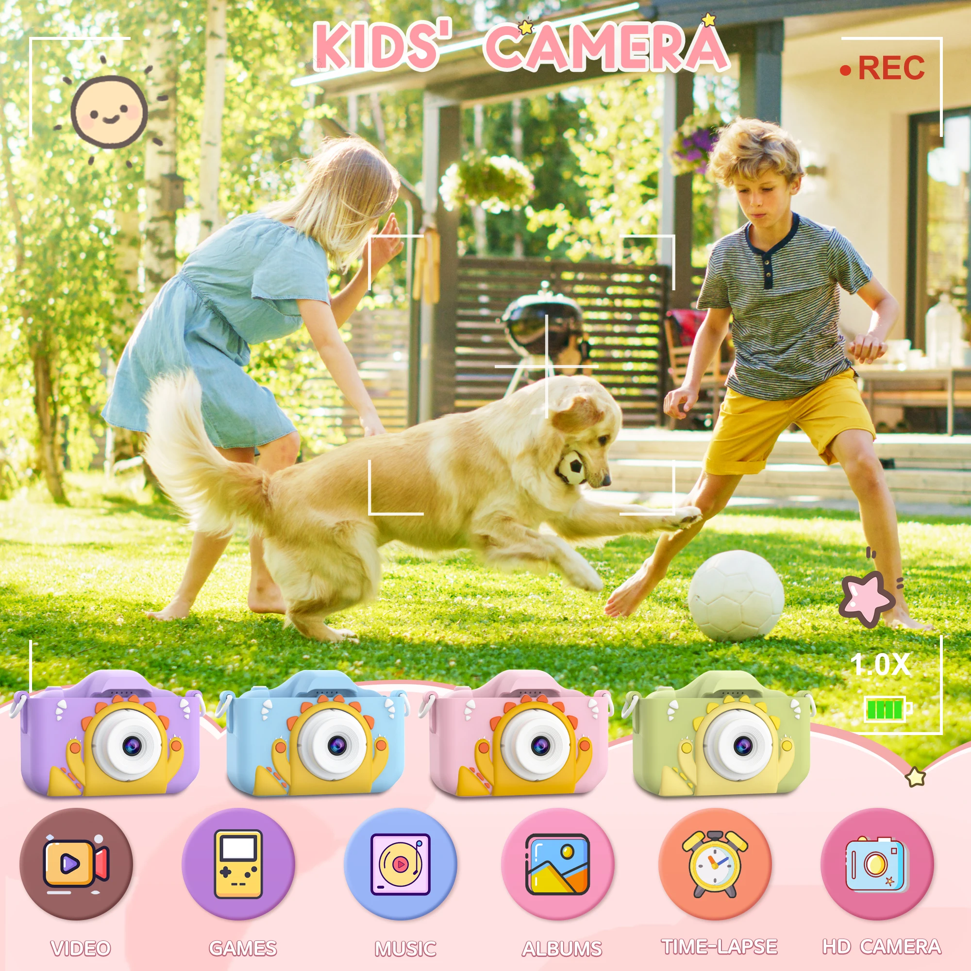 お手頃価格のキッズカメラ：20MP HD 1080P、TFカード対応 – 30種類以上のフィルター、耐衝撃、充電式 |   最高の価値の贈り物