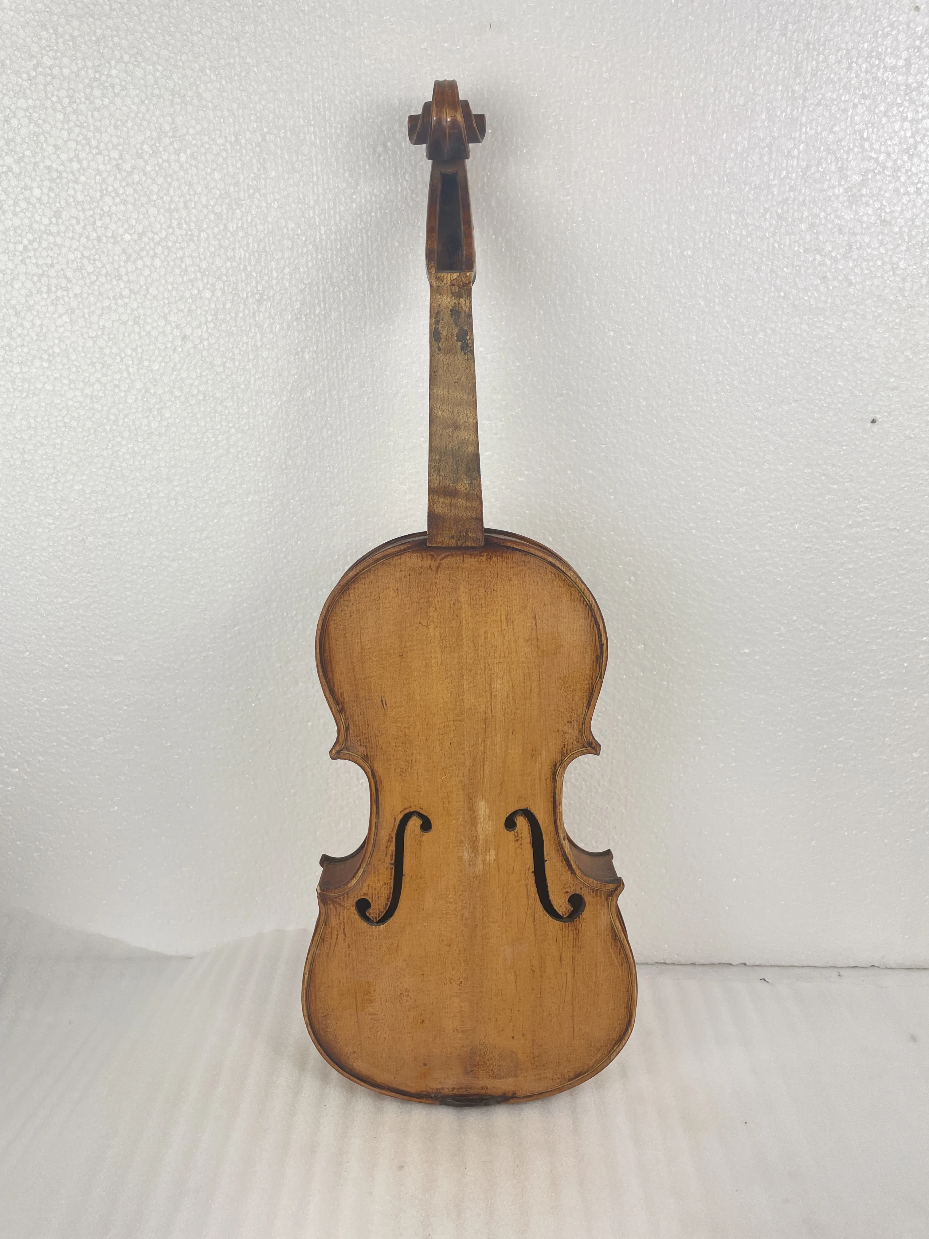 Semi-finished Incomplete Violin with Flame Maple Back, Spruce Top, Hand Carved, Solid Wood Body, Transparent Paint, 1/2