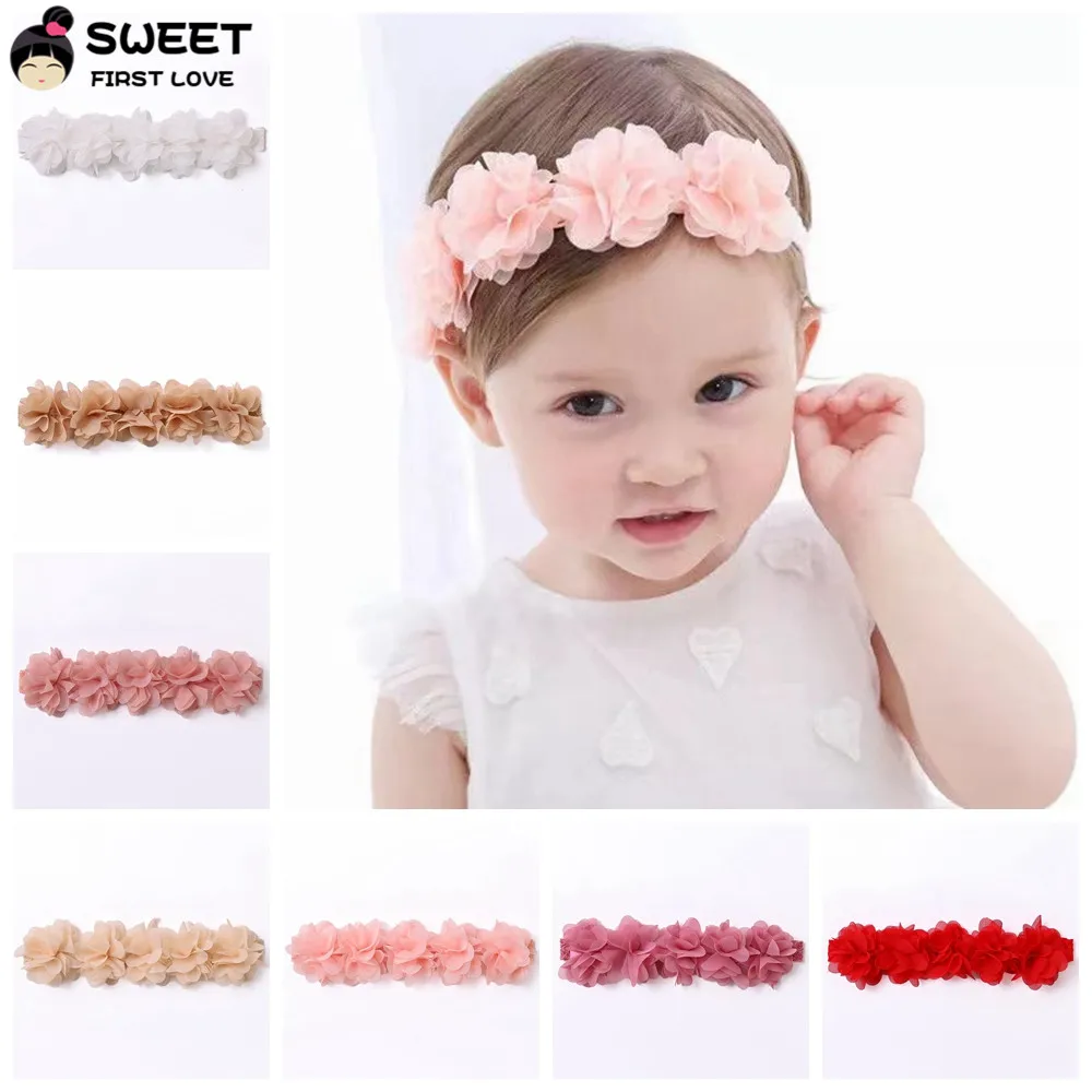 Bandeaux de cheveux en mousseline de soie rose pour enfants, fleur de bébé, vêtements de sauna faits à la main, accessoires de cheveux pour enfants,