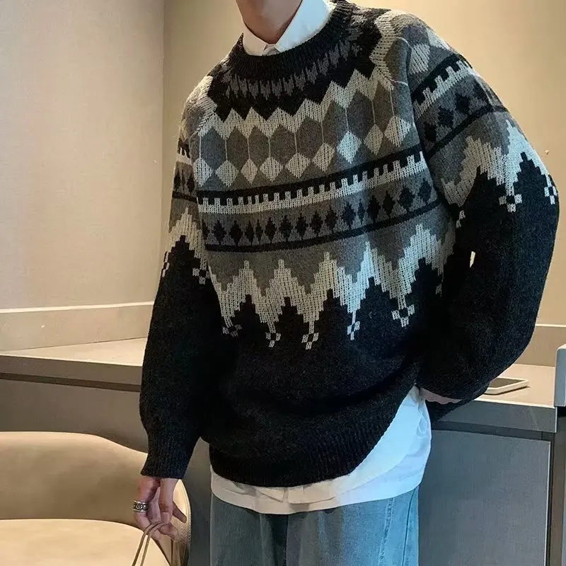 

Новый мужской утепленный вязаный свитер с высоким воротником на осень-зиму 2024 года, модный молодежный активный пуловер с длинным рукавом