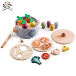 Wooden Montessori Toy For Babies Play Kitchen Game Simulated Wooden Kitchen Food Toy Baby Food Cognition Toy Shape Matching Toys