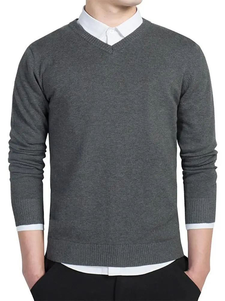 

Casual V Neck Cashmere Sweaters For Male Fashion Solid Basic Bottom Knitted Pullover 2024 Autumn Daily Long Sleeve Knit Jumper