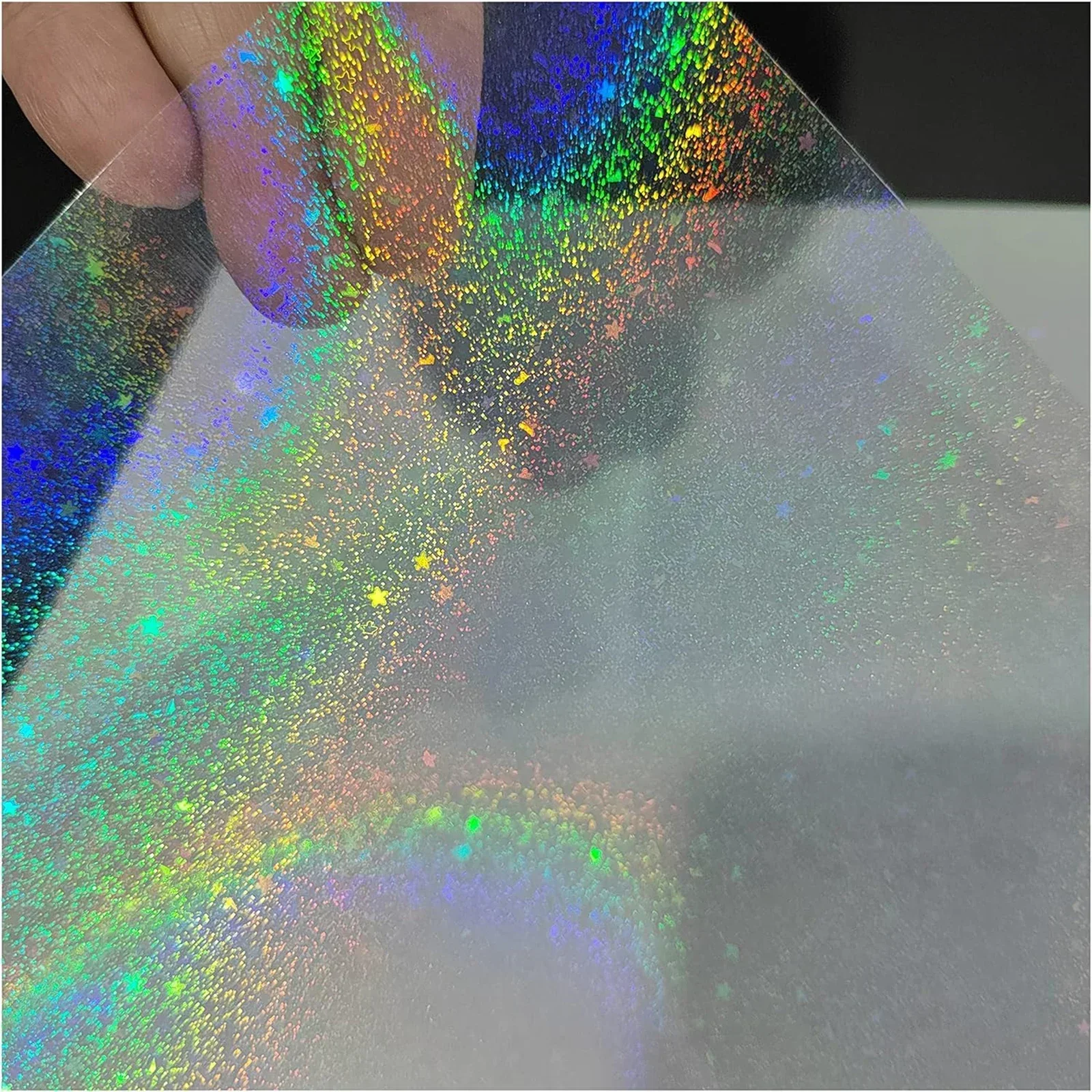 Holographic Sand Glitter Plus Five Star Foil Adhesive Tape Cold Laminating on Paper Plastic 5 Sheets DIY Package Card