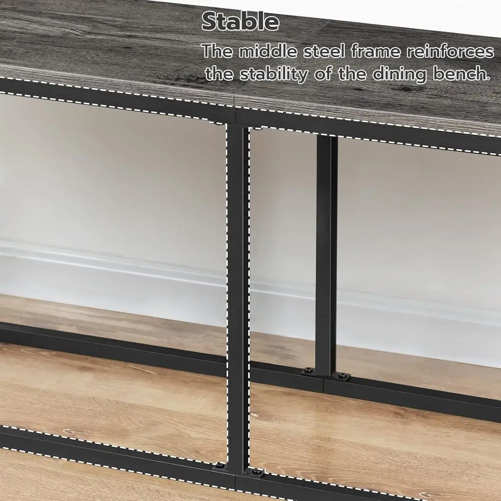 47.2 Industrial Kitchen Table Bench, Steel Frame, Easy Assembly, Suitable for Dining and Kitchen, Charcoal and Black