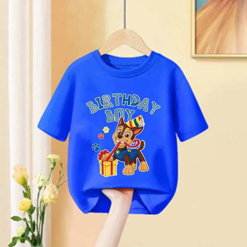 

Paw Patrol Birthday T-shirt Children Clothes Cartoon Anime Short Sleeve Boy Girl Fashion Tee Home Clothing Top New Party Clothes