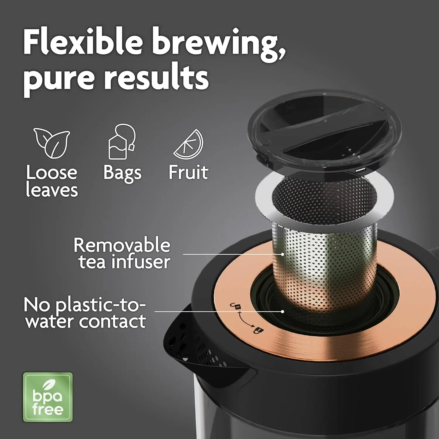 Kettle With Tea Infuser For Loose Leaf Tea. Hot Tea Maker With Temperature Control And Automatic Shut Off. Tea Kettle With Brewi