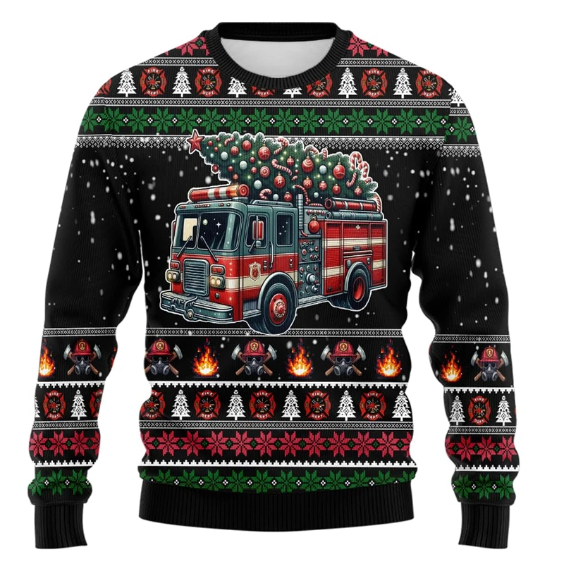 Firefighter Santa Claus Graphic Sweatshirts Fireman Car Ugly Christmas Sweater Fashion Job Tracksuit Funny Gifts Pullovers Tops