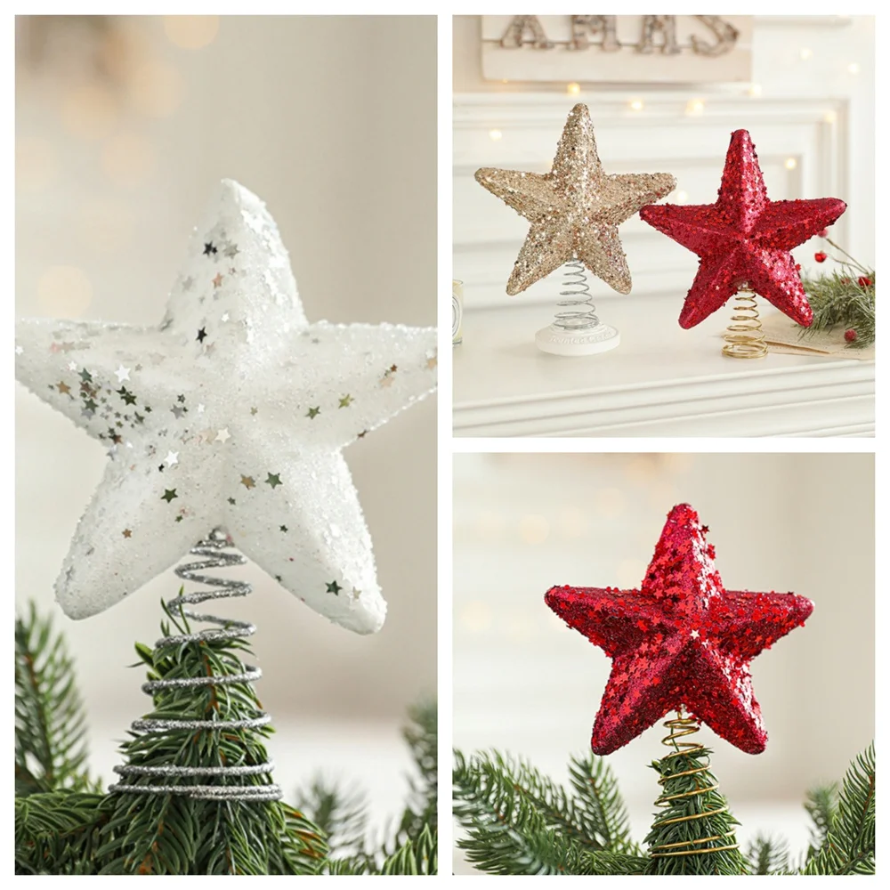 Sprinkled Christmas Tree Decoration Eye-Catching Glittering Pink Tree Decoration Shimmering Top Star for New Year