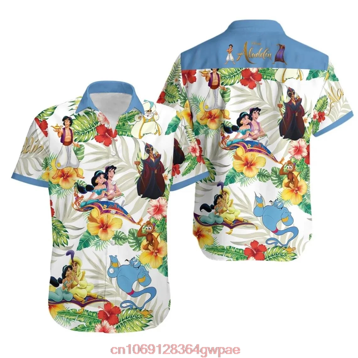 Disney Aladdin and Jasmine  Princess Hawaiian Shirt Men\'s Women\'s kids Short Sleeve Shirts Disney Hawaiian Shirts Beach Shirts