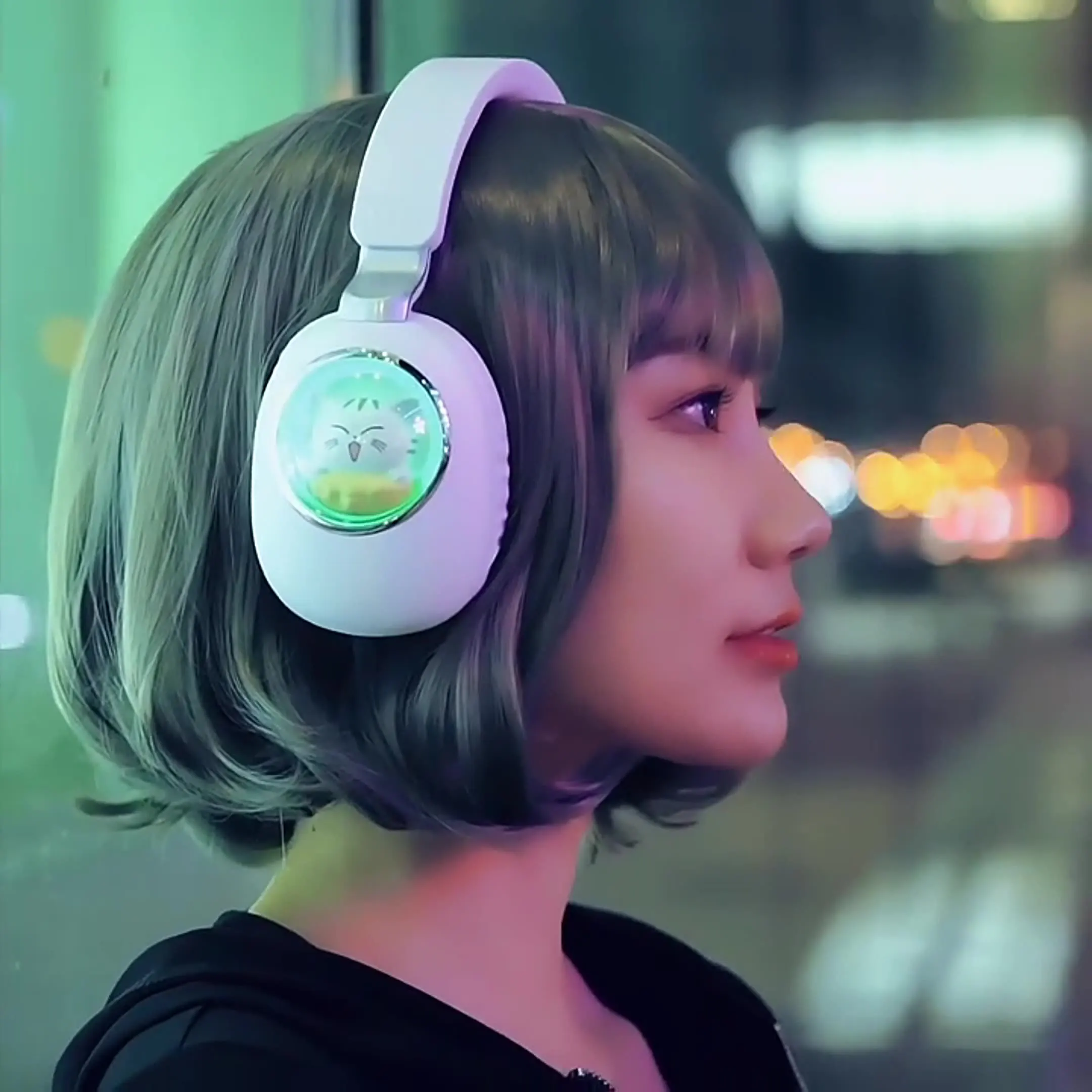 

Wireless Bluetooth Headphone Wired Connection Cute Pet Space Cabin Light Effect Long Battery Life For Woman Or Kids Earphone