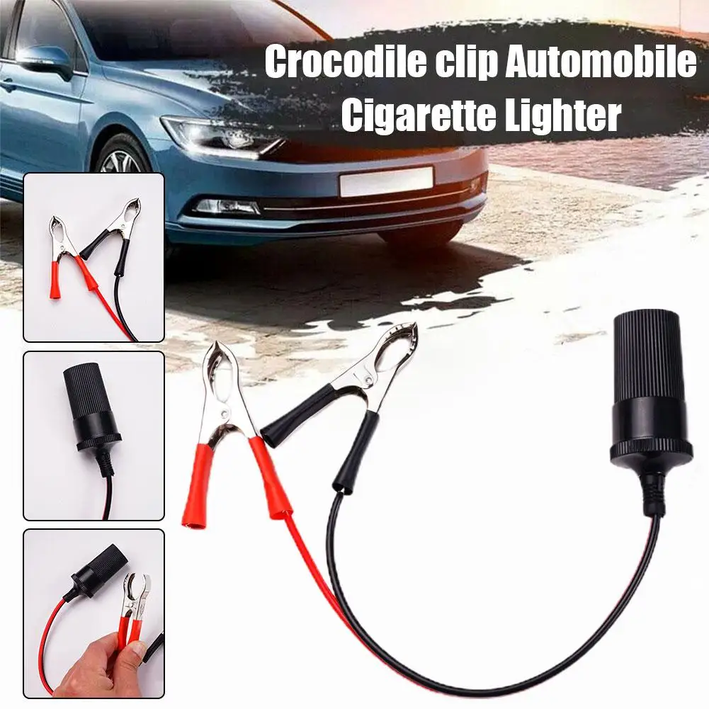 12V Power Car Cigarette Lighter Female To Alligator Clip-on Connector Clip New Terminal Battery Extension Auto Socket Adapt Z9U9