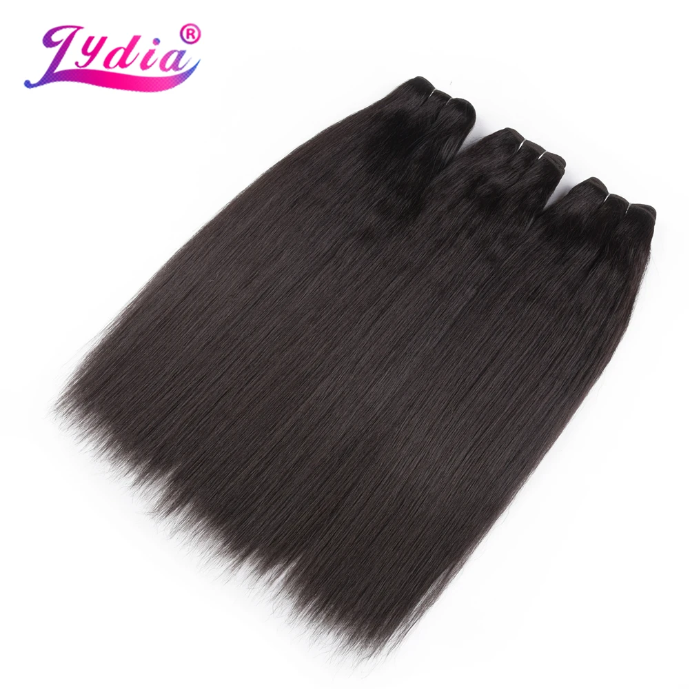 Lydia Women Hair Extensions Mixed Synthetic Yaki Straight 10-18Inch Weaving Sew With Weft 1PCS Bundles Black Double Weft