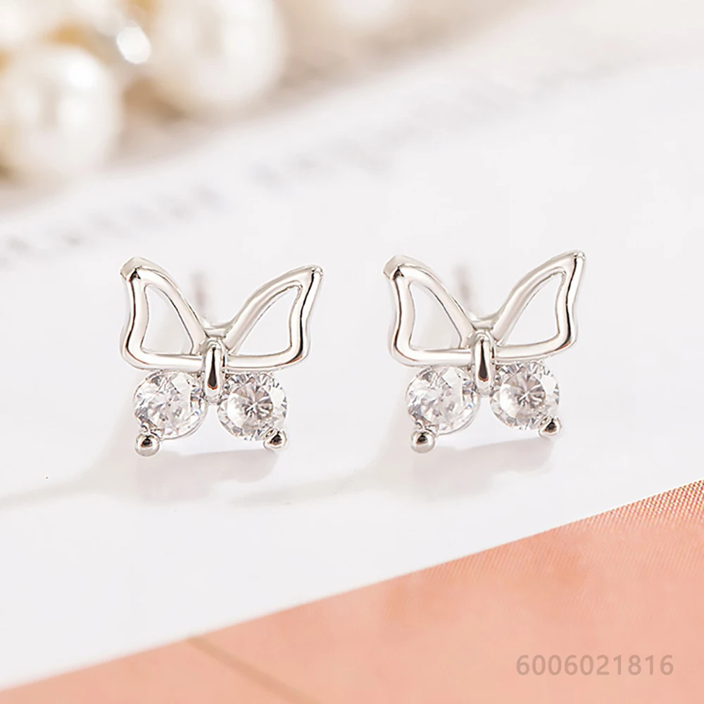 925 Sterling Silver Gold Zircons Butterfly Stud Earrings For Woman Engagement Party Wedding Accessories Gift Fashion Jewelry