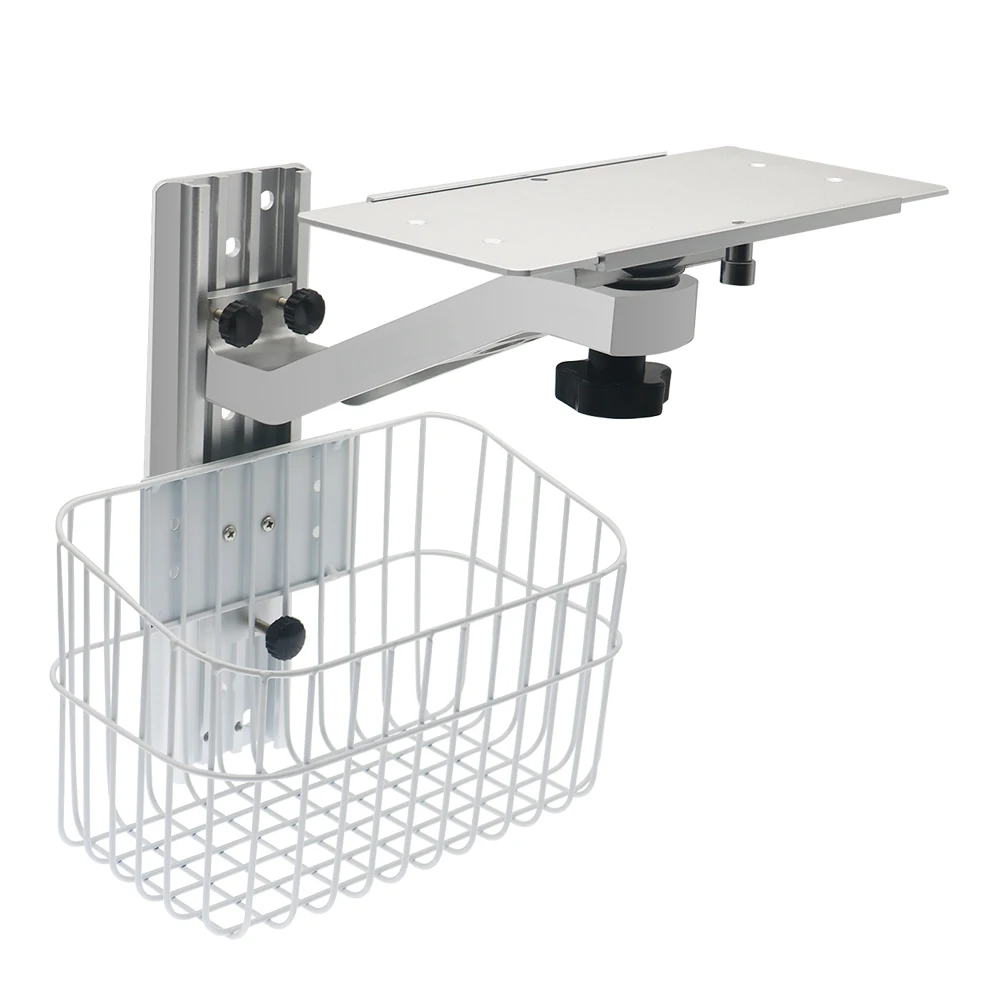 Wall Mounting Plug-in Plate S-arm Wall Mount Stand Bracket for Edan Biolight Nihon Kohden Patient Monitoring with Square Basket