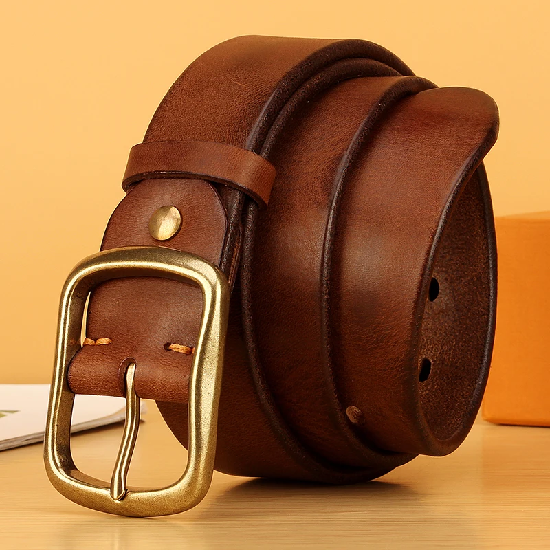 Full Grain Leather Belt for Men100% Italian Real Solid Leather Casual Jeans Belt 5mm Thick Men's Heavy Duty Work Belt