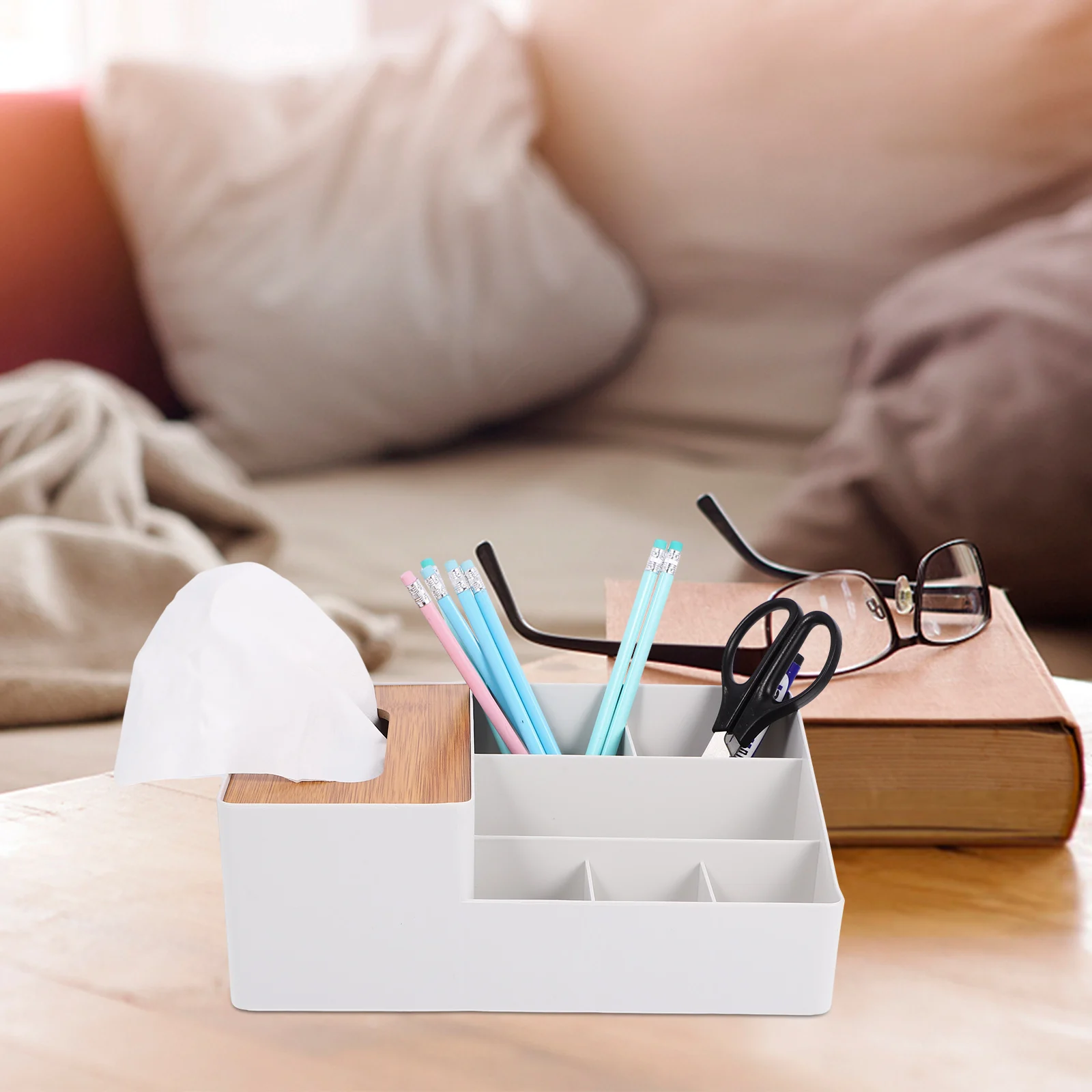 

Bamboo Storage Box Tissue Holder Desktop Organizer Large Capacity PP Material Bedroom Bathroom Kitchen Room Remote