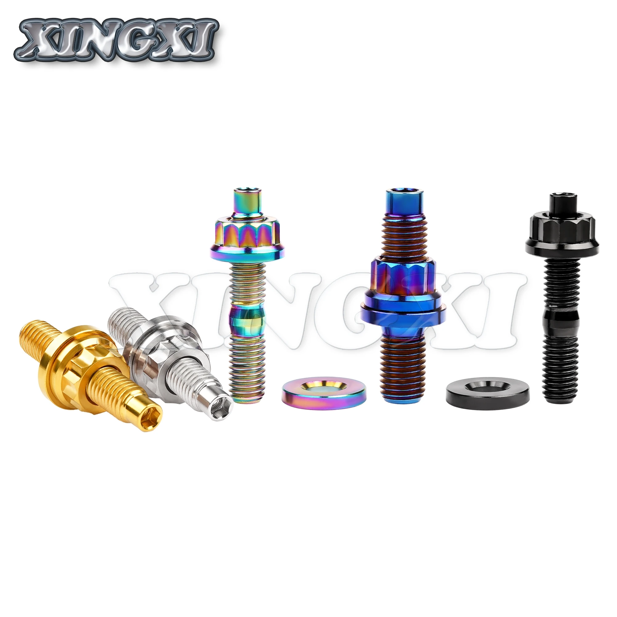 Xingxi Titanium bolts M8 M10 Pitch 1.25 hexagonal Screws Flange head 12 Points Nuts flat Washers set for motorcycle exhaust pipe