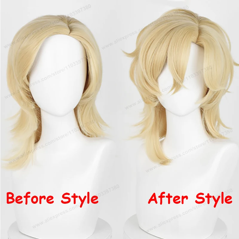 Aventurine Cosplay Wig 40cm Short Golden Hair Honkai Star Rail HSR Cosplay Wigs Heat Resistant Synthetic Wigs