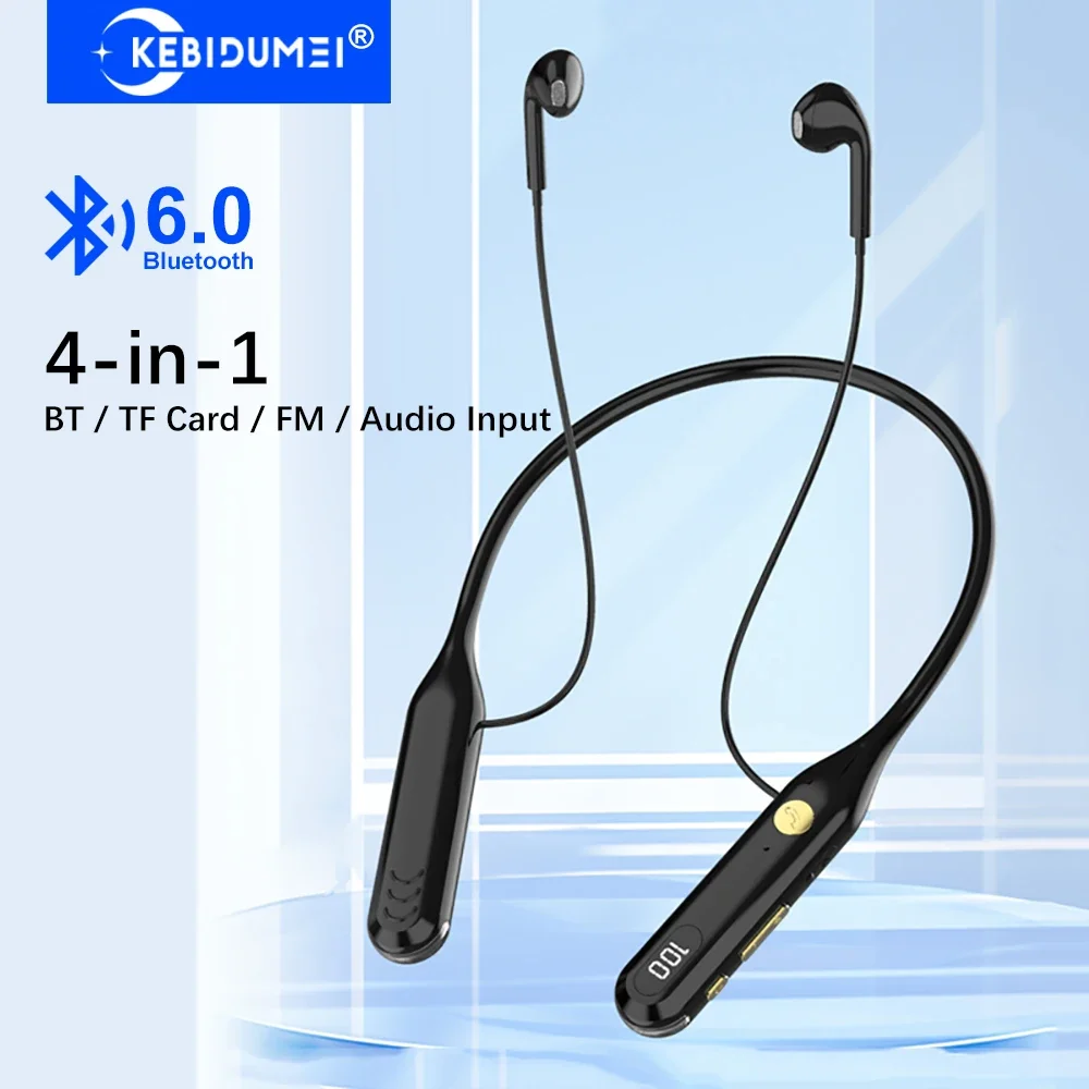 KEBIDUMEI 4-in-1 Bluetooth 6.0 Earphones Neckband Headphones