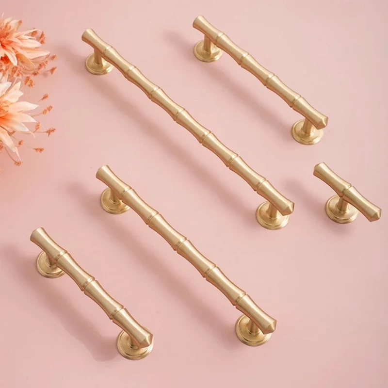 

Solid Brass Gold Wardrobe T-bar Drawer Handles Handles for Bedroom Wardrobes Kitchen /Bamboo Element/ Applicable To Furniture